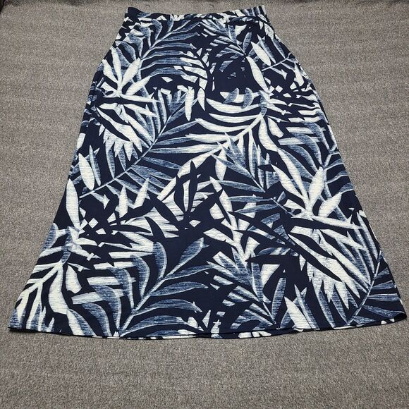 Roz & Ali Skirt Womens 1X Blue White Leaf Print Maxi Pull‎ On Stretch Made USA - Picture 1 of 7